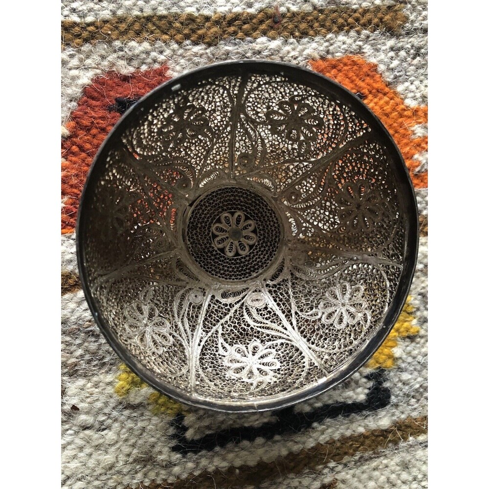 Antique Russian Gilded Filigree Floral Bowl
